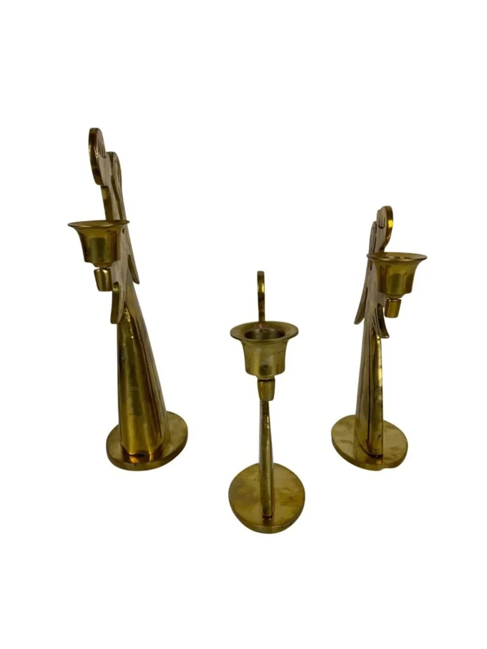 Set Of 3 Brass Angel Taper Candle Holders Mid-Century Modern Christmas Decor
